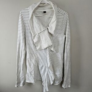 We The Free People Women's Medium Ivory Cardigan Sweater Striped Ruffle Jacket